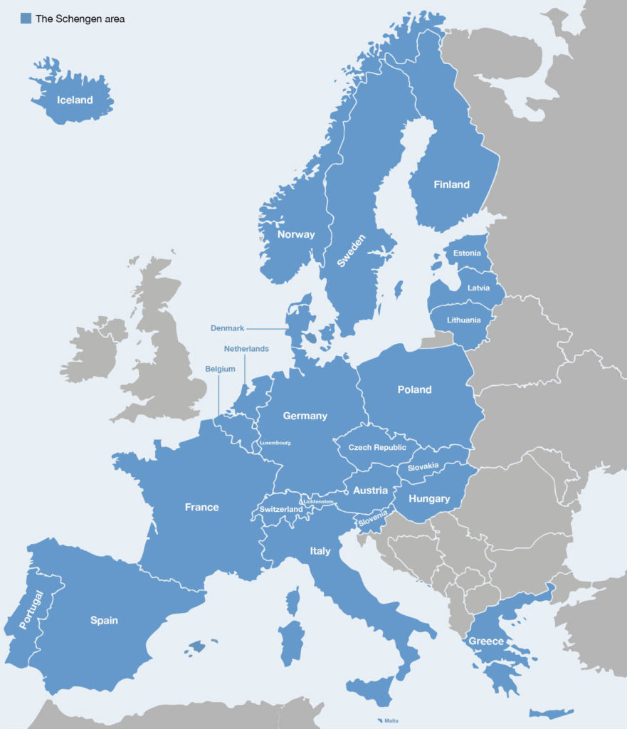 Map of the Schengen area